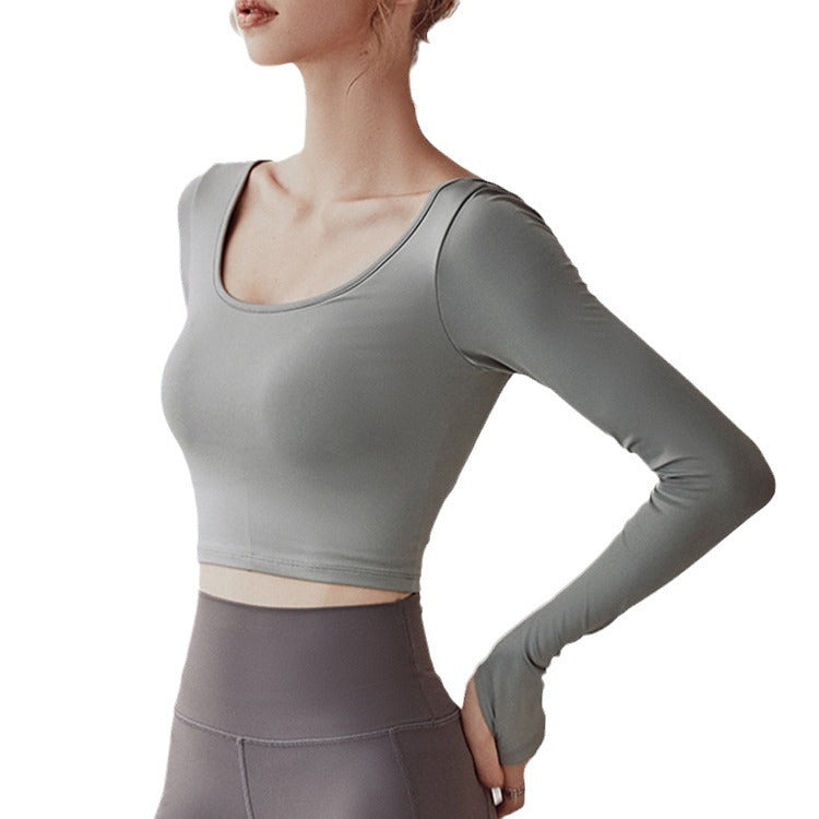 Women's Elegant Finger Stall Long-sleeved Tight Beauty Back Exercise Top