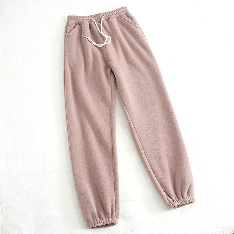 Double-sided Polar Fleece Women's Pants Wide Leg Ankle Banded Pants