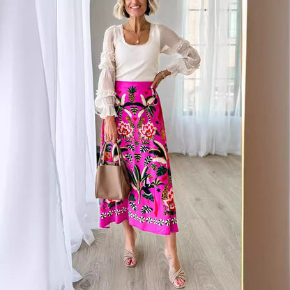 Street Tropical Plant Vintage Print Skirt For Women