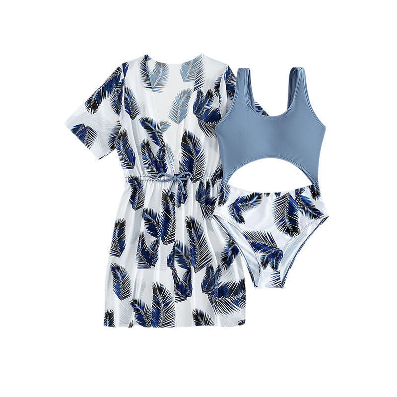 Three-piece Set Girl's Swimsuit Female Maple Leaf Printing