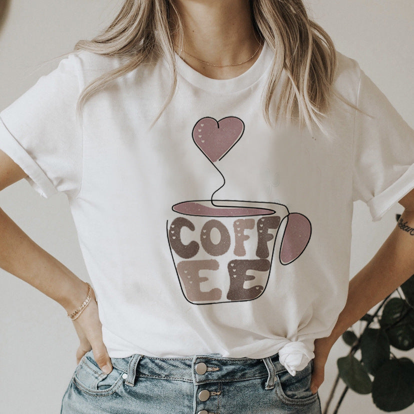 Sweet Cute Letters T-shirt Loose Round Neck