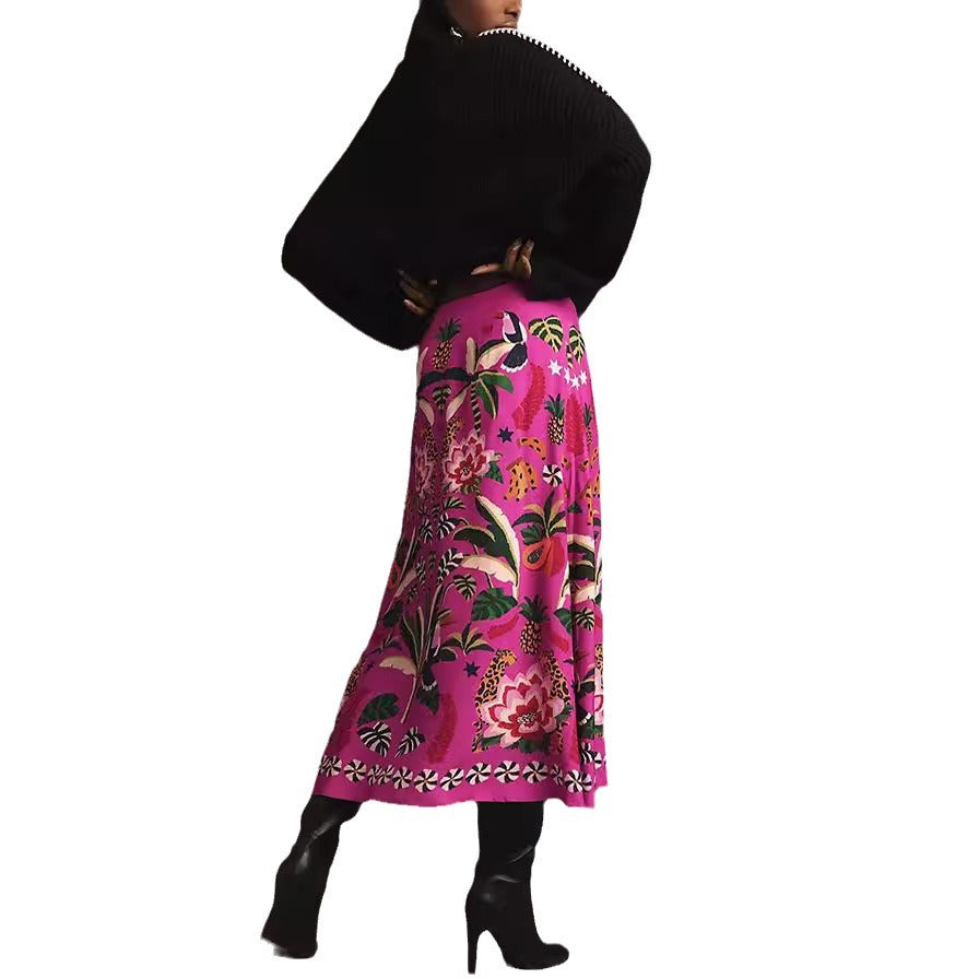 Street Tropical Plant Vintage Print Skirt For Women