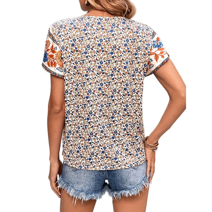 Women's Fashionable Elegant Floral V-neck Shirt Top