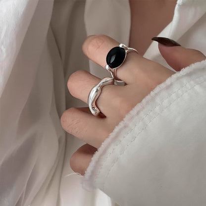 Women's Black Agate Ring Personality Simple