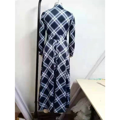 Plaid New Long Long Dress Black And White Temperament Commute Mid-waist Swing Dress