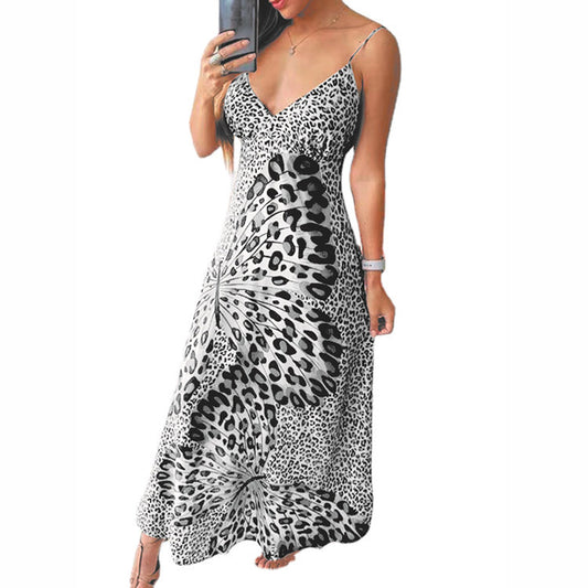 Women's Sling Leopard Print Butterfly Print Dress