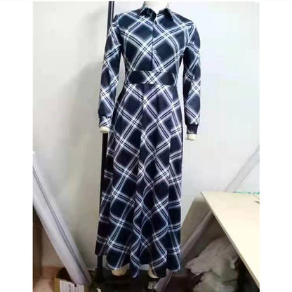 Plaid New Long Long Dress Black And White Temperament Commute Mid-waist Swing Dress