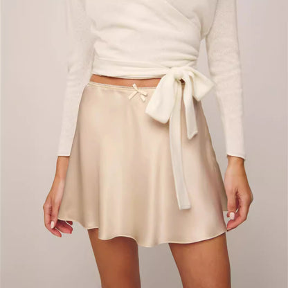 Boutique Satin Skirt High Waist Elastic Solid Color