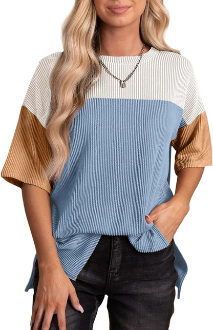 Pleated Round Neck Shirt Fashionable All-match Casual Multicolor Top