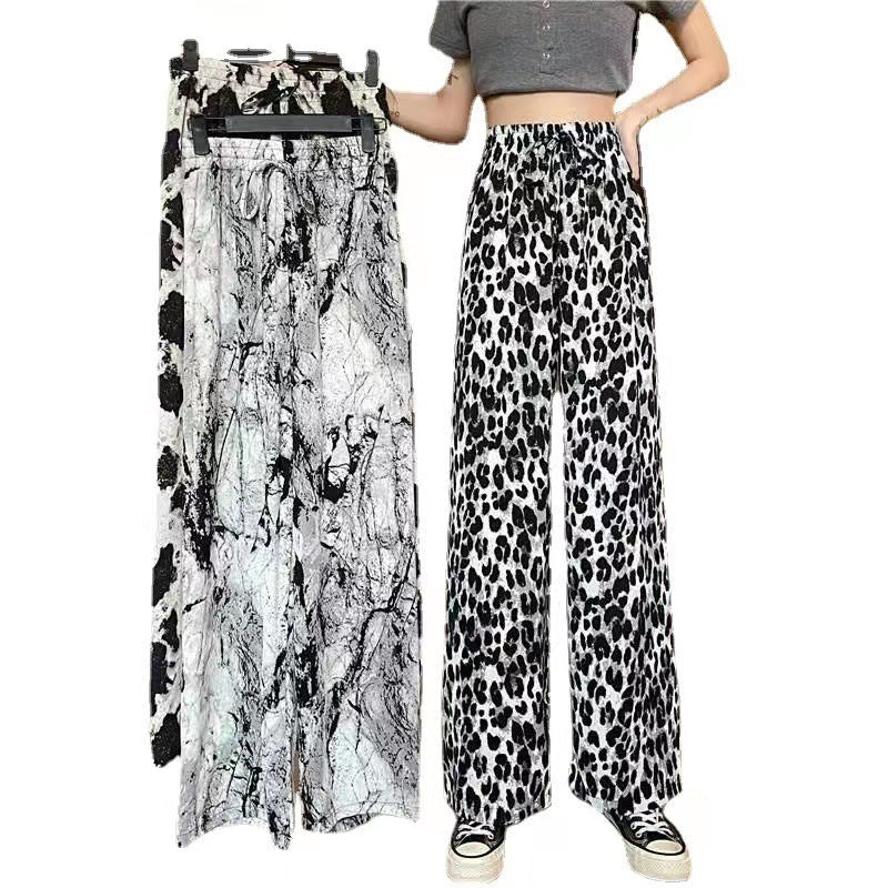 Tie-dyed Ice Silk Ink Painting Wide-leg Pants For Women Summer