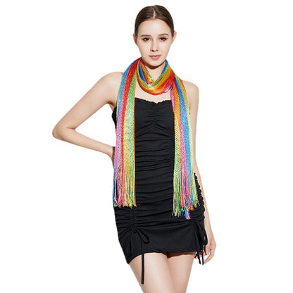 Rainbow Striped Long Beard Sunscreen Shawl Scarf