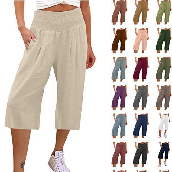 Women's Cotton And Linen Cropped Thin Casual Wide-leg Pants