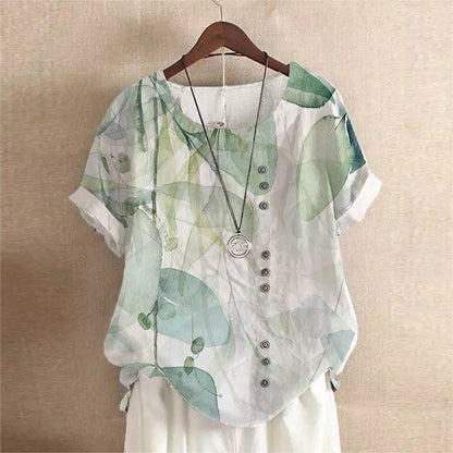 Women's Retro Cotton And Linen Fashion Printed Loose Top