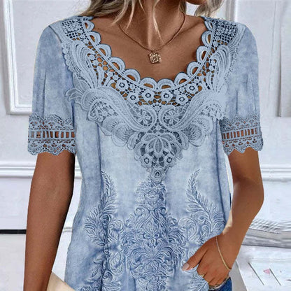 Women's Garden Collar Printed Short-sleeved Top