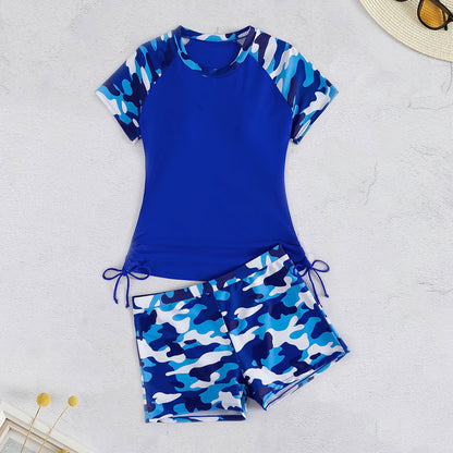 Women's Camouflage Clothing Short Sleeve Split Swimsuit Two-piece Suit