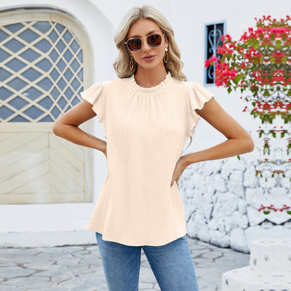 Solid Color Pleated Casual Short-sleeved Women's Top