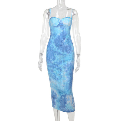 Fashion Tatted Tie-dyed Suspenders Dress Women