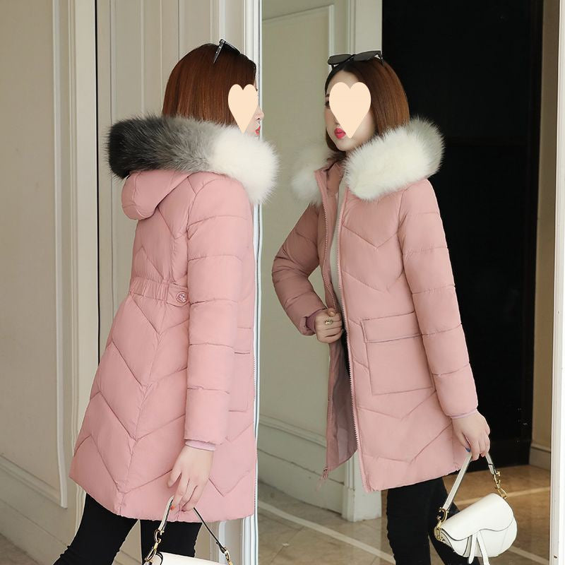 Windproof And Warm Large Fur Collar Thickened Versatile Cotton Jacket For Women