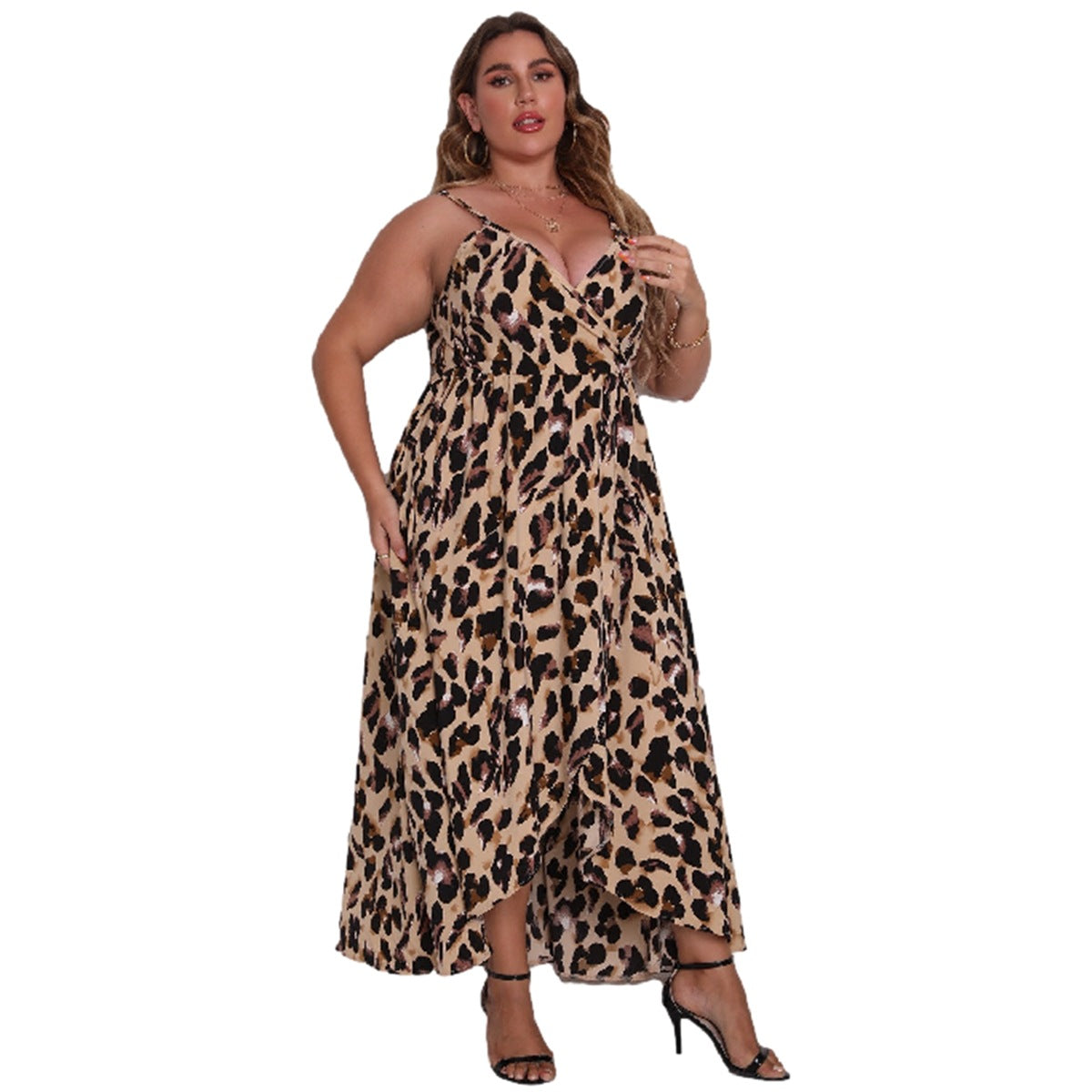 Women's V-neck Strap Leopard Print Dress