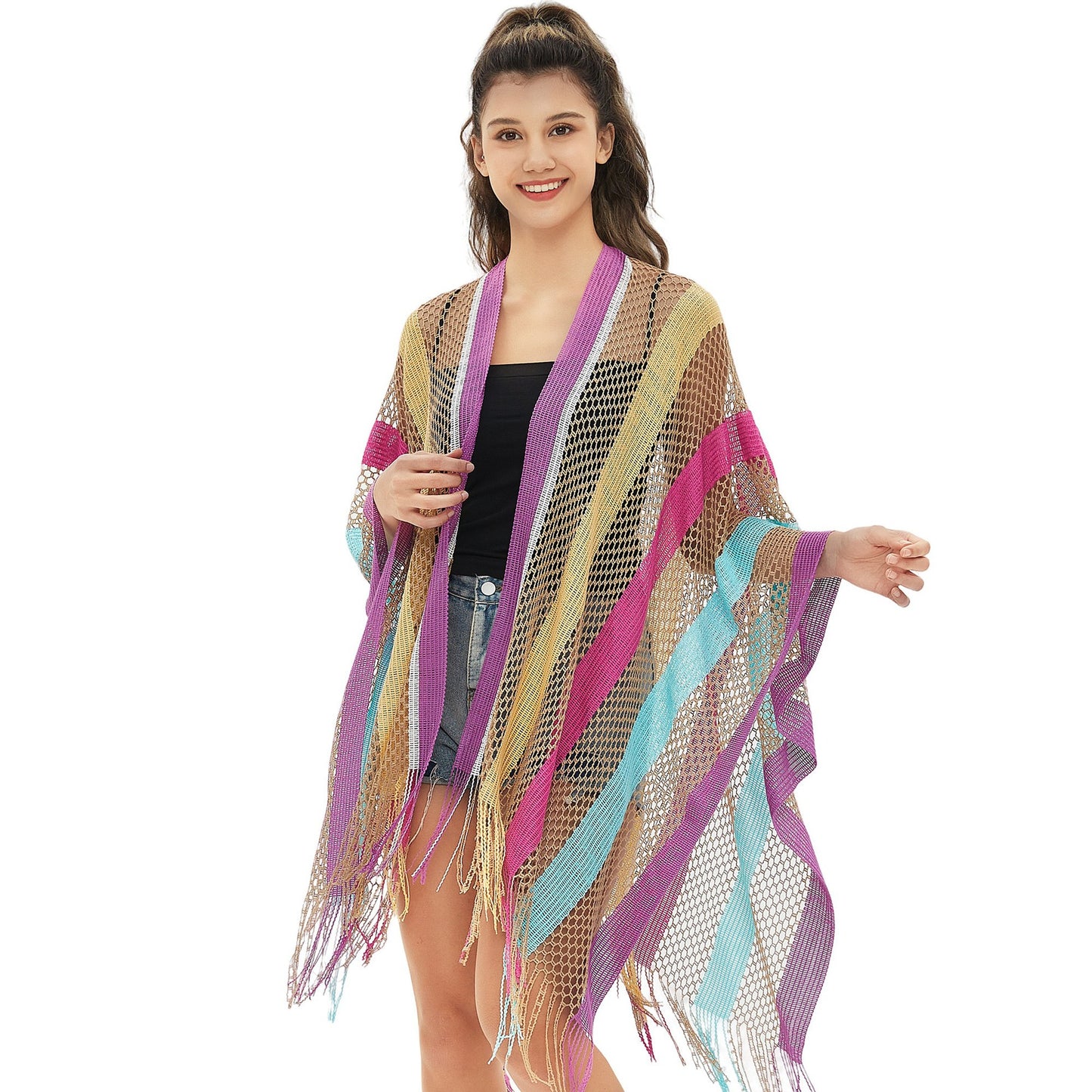 Women's Cloak Travel Ethnic Rainbow Stripes