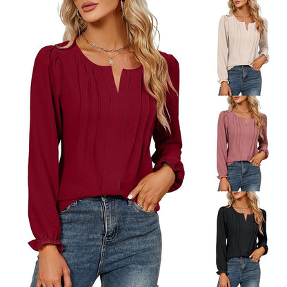 Women's V-neck Long Sleeve Stripes Top