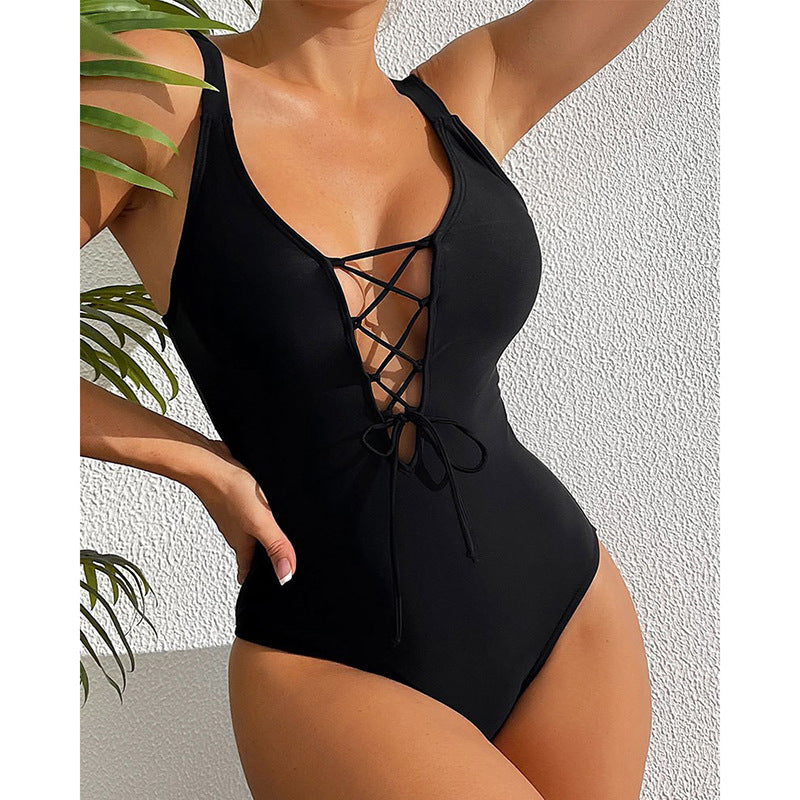 Women's One-piece Swimming Suit Drawstring Hollow Tight