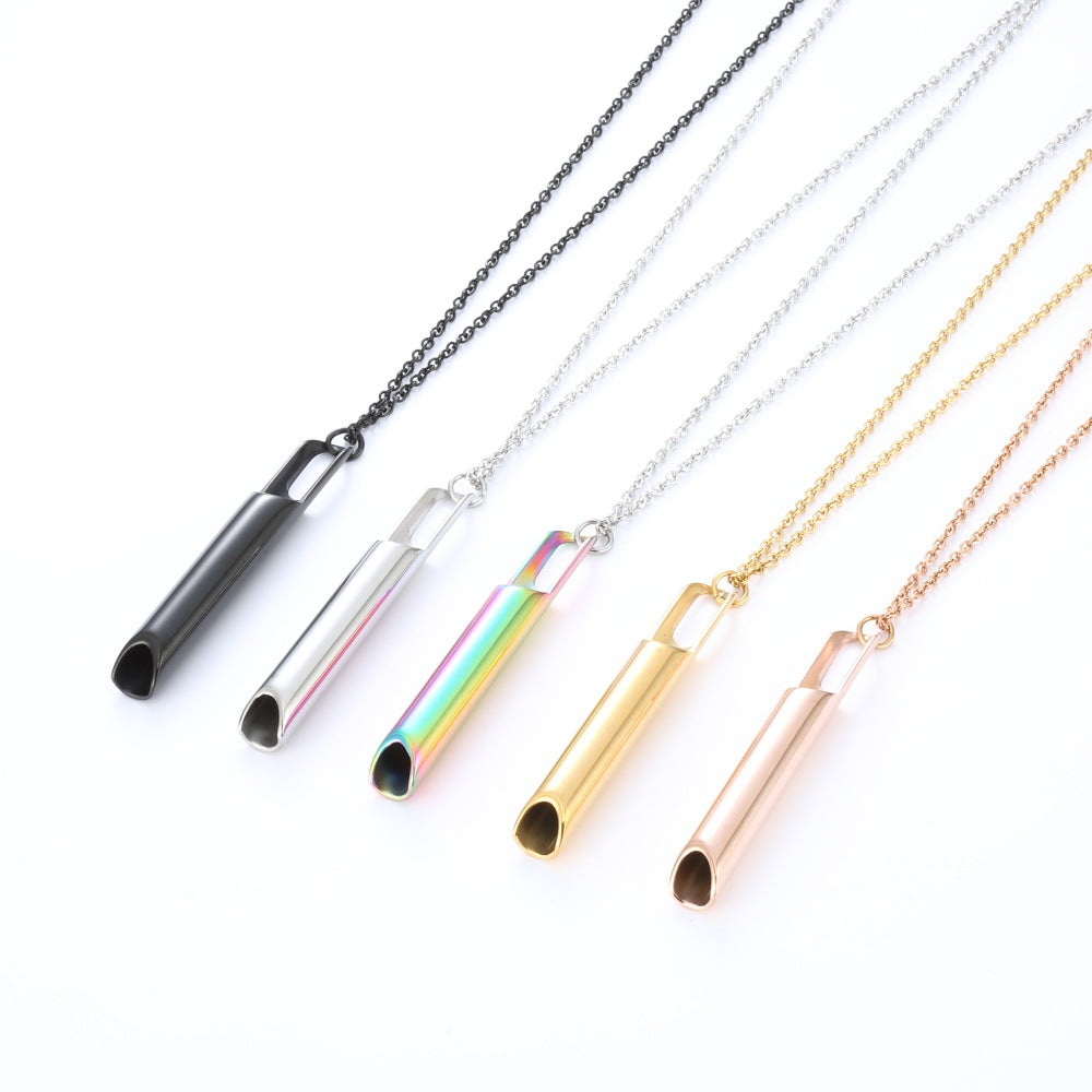 Carved Breathing Whistle Decompression Round Tube Necklace