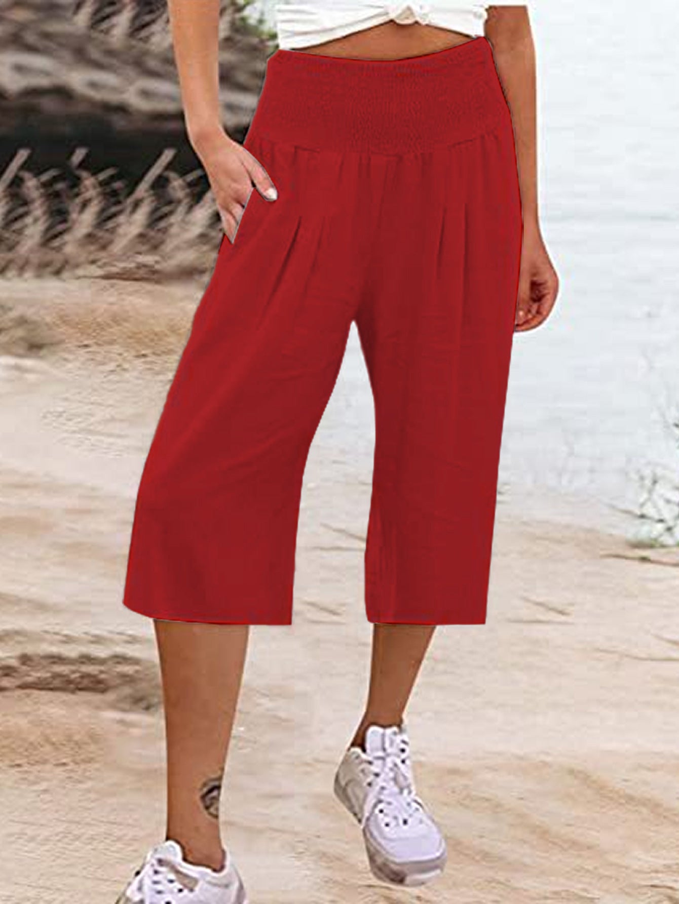 Women's Cotton And Linen Cropped Thin Casual Wide-leg Pants