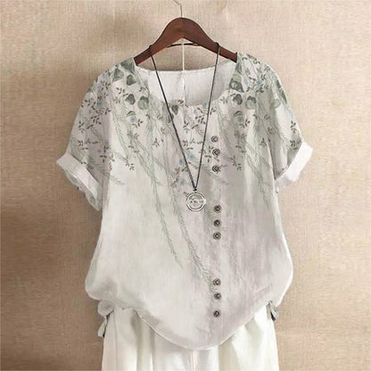 Women's Retro Cotton And Linen Fashion Printed Loose Top