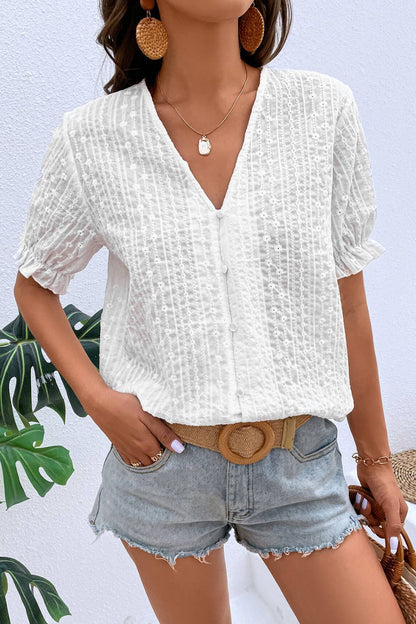 Women's Lace Puff Sleeve Buckle Street Top