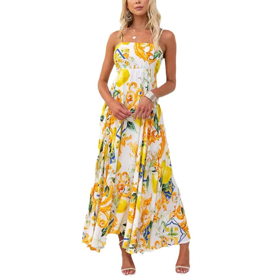 Printed Sling Back Strap Elegant Dress Women