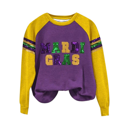 Purple Green Gold Multi-Color Women's V-neck Printed Sweater