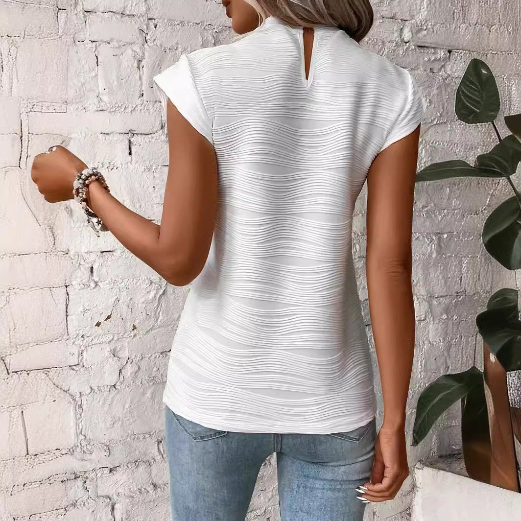 Multi-Color Women's Round Neck Shoulder Sleeve T-Shirt