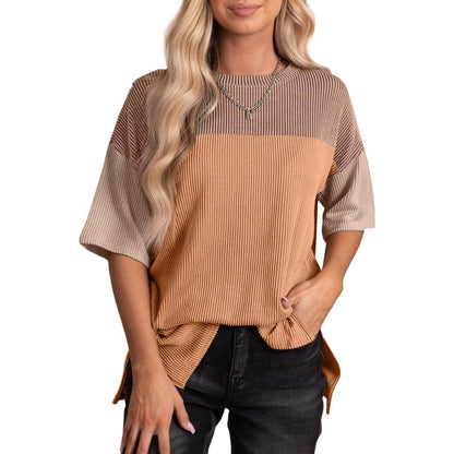 Pleated Round Neck Shirt Fashionable All-match Casual Multicolor Top