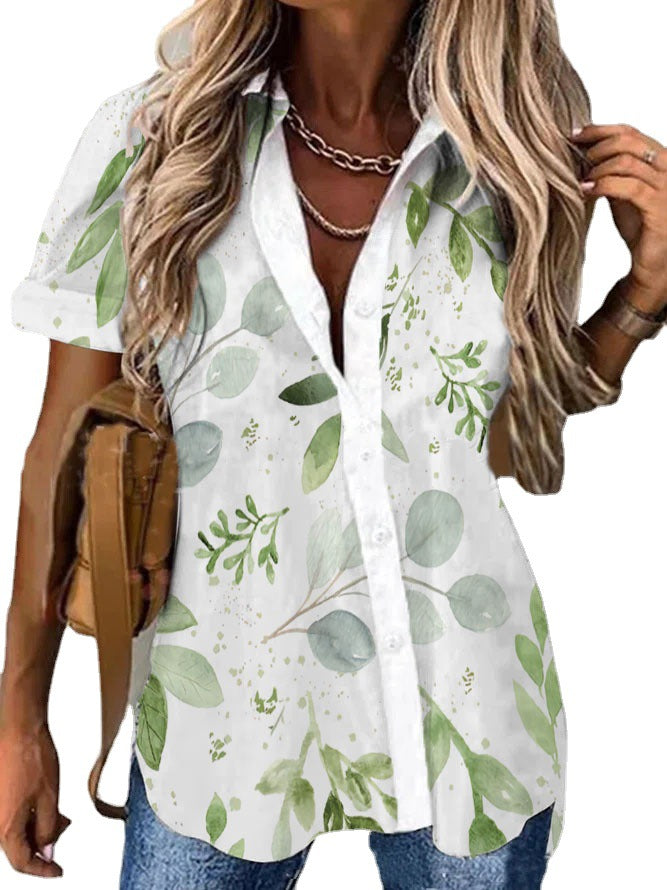 Women's Fashion Printed Shirt Button Lapel Shirt