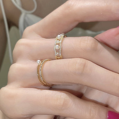 Simple Pearl Diamond-studded Ring Women