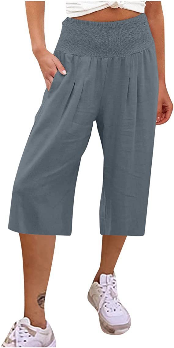 Women's Cotton And Linen Cropped Thin Casual Wide-leg Pants