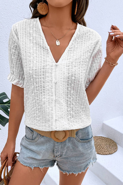 Women's Lace Puff Sleeve Buckle Street Top