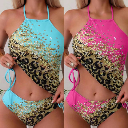 European And American New Women's Split Bikini Printing Swimsuit With Shoulder Straps