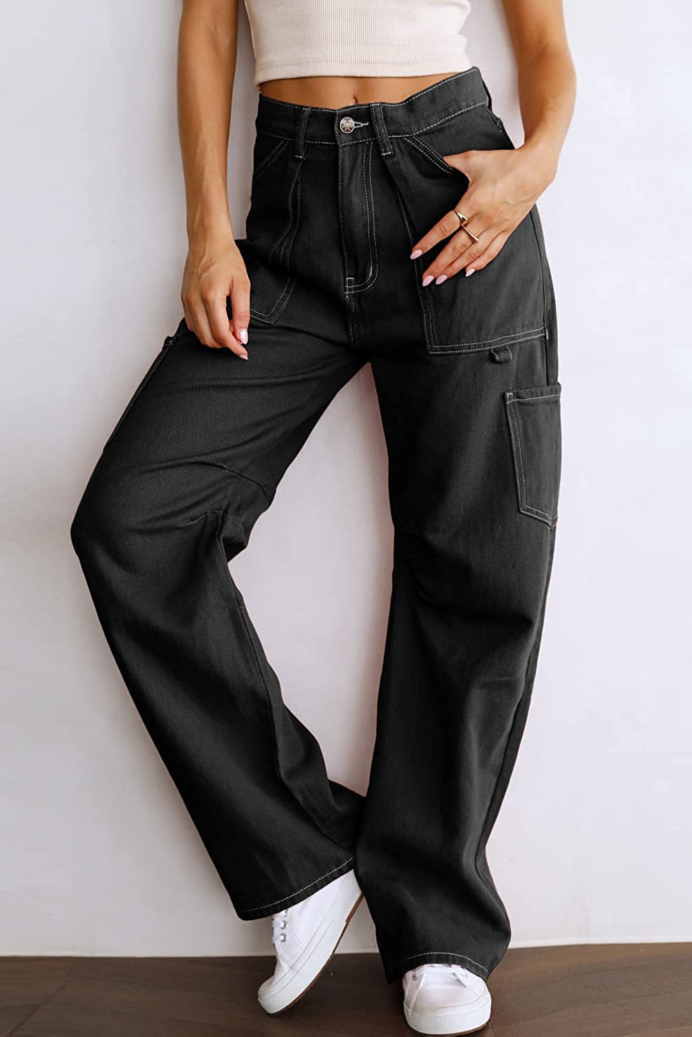 For Women With Pocket High Waist Tooling Pants Wide Leg