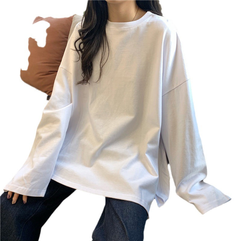 Women's Split Solid Color Long-sleeved T-shirt