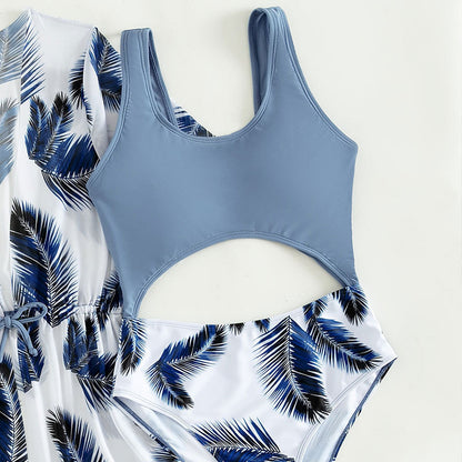 Three-piece Set Girl's Swimsuit Female Maple Leaf Printing