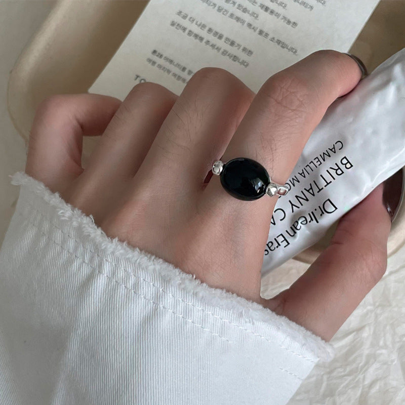 Women's Black Agate Ring Personality Simple