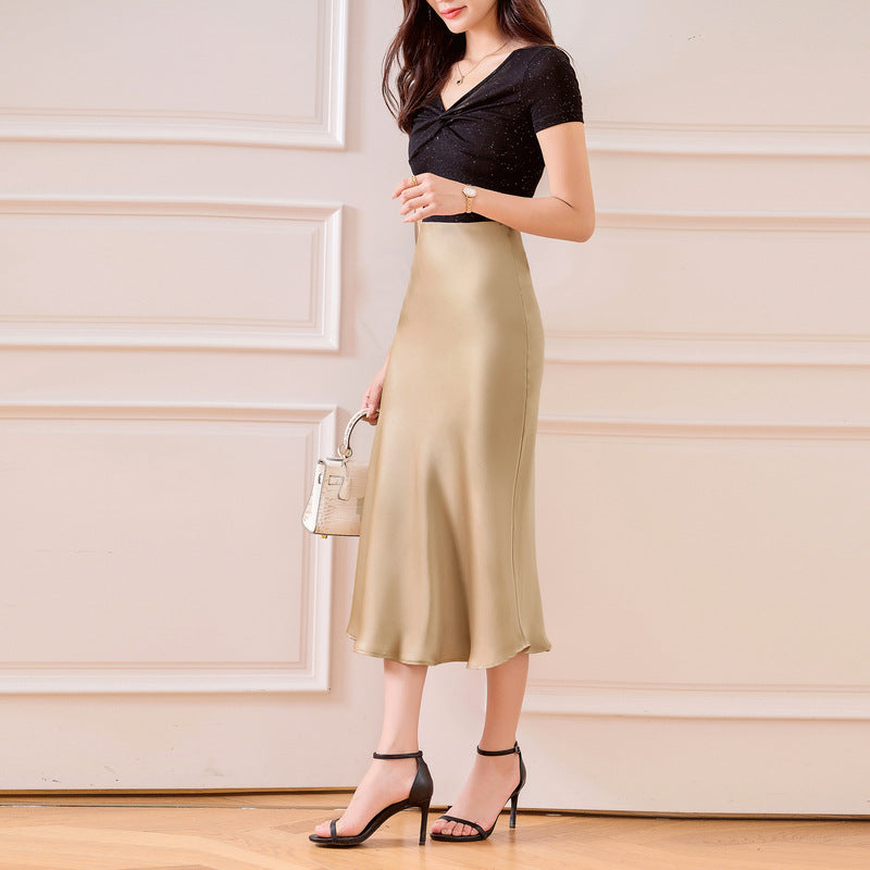 Satin Skirt Women's Glossy Slimming Silk