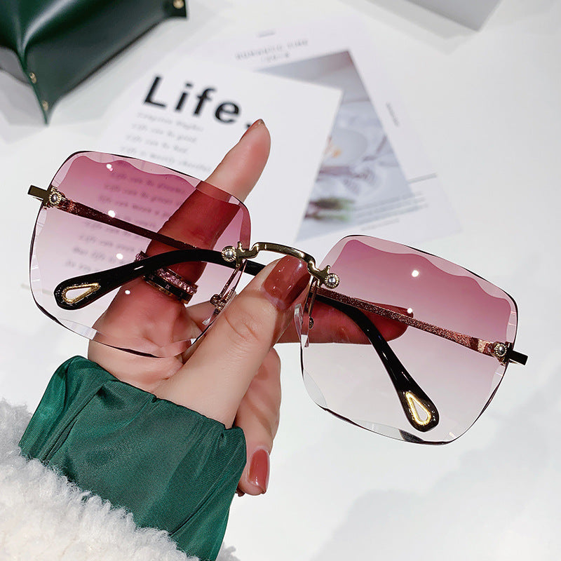 Frameless Trimming Square Sunglasses For Women