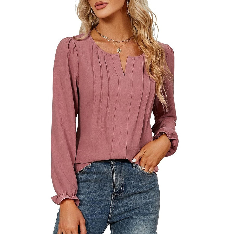 Women's V-neck Long Sleeve Stripes Top