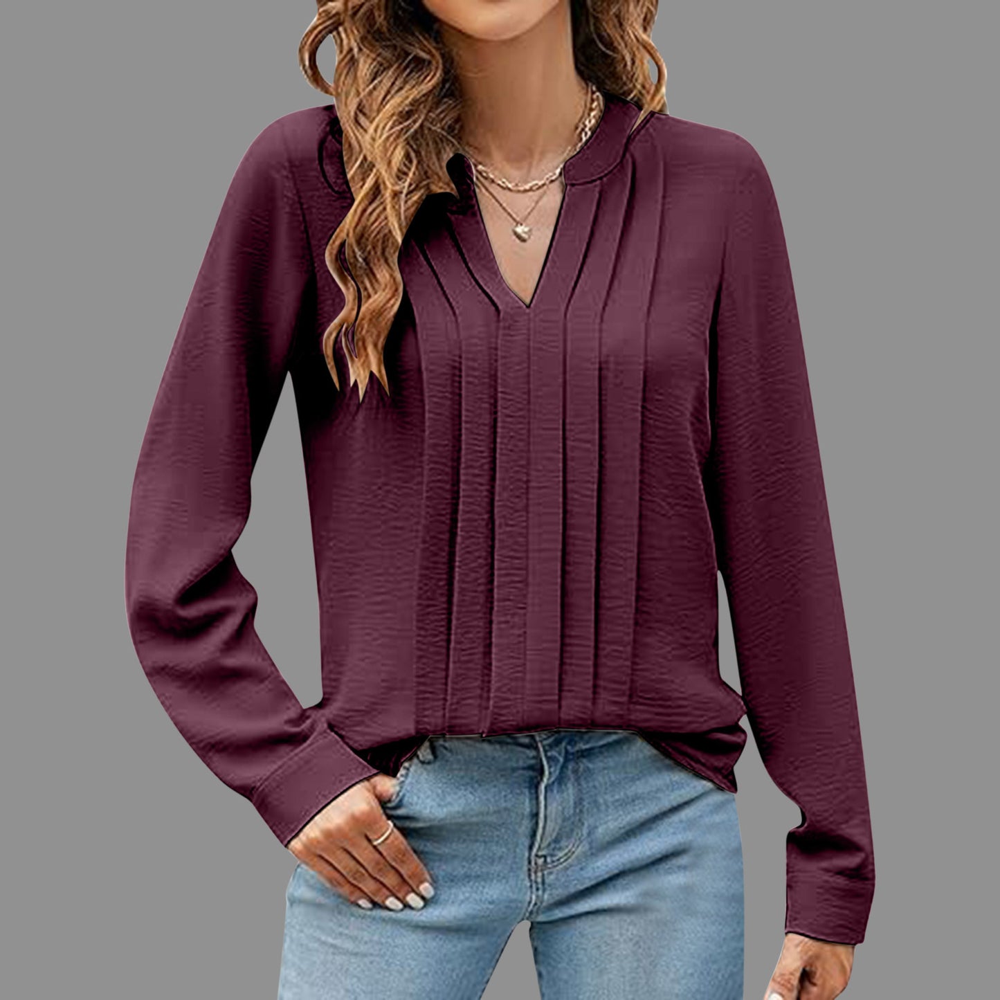 Women's V-neck Long Cuff Position Shirt Top