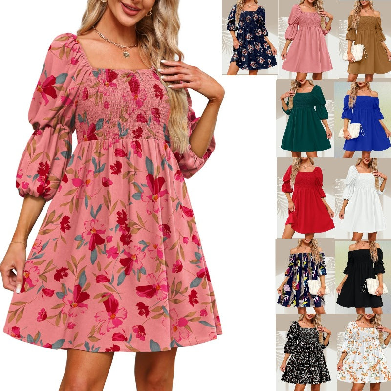 Floral Puff Sleeve Fashion Women's Wear Dress