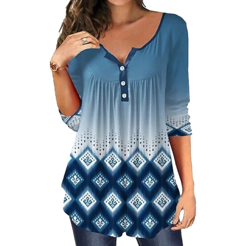 Women's Long Sleeve Printed Button Top