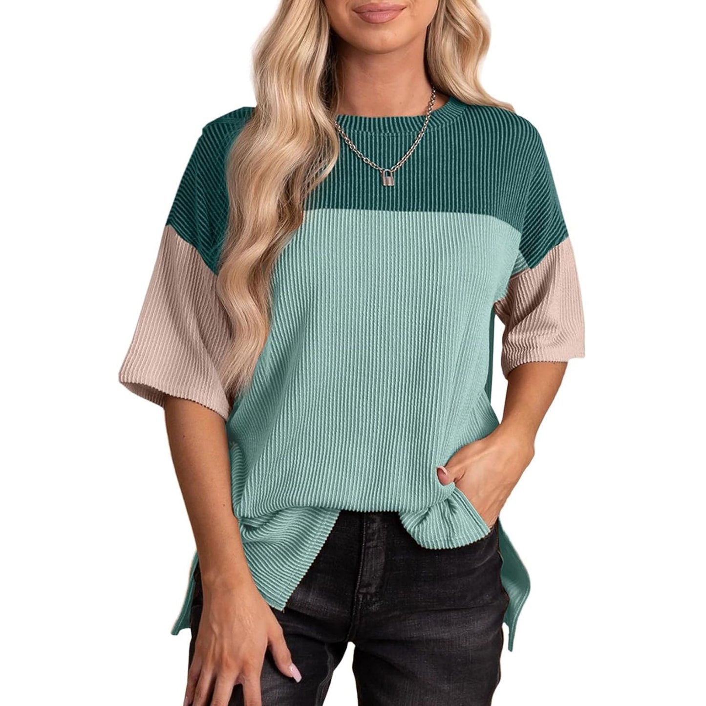 Pleated Round Neck Shirt Fashionable All-match Casual Multicolor Top